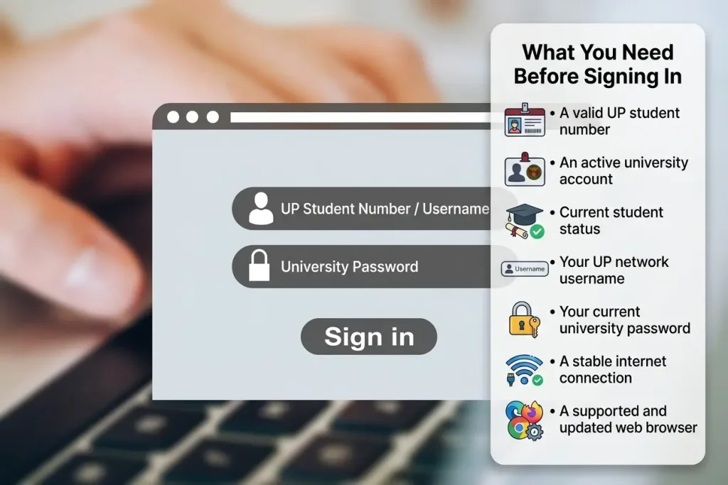 Requirements needed before signing in to the UP Portal
