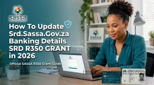 Step-by-step guide showing how to update Srd.Sassa.Gov.za banking details online for the SASSA SRD R350 grant.