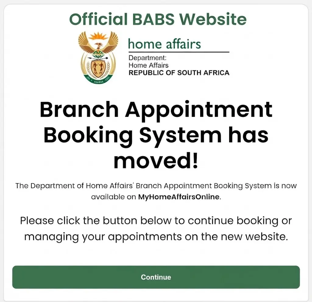 Official BABS website for South Africa Home Affairs appointments