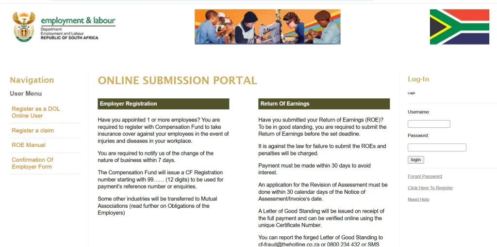 Open the CFonline Submission Portal for COIDA online services