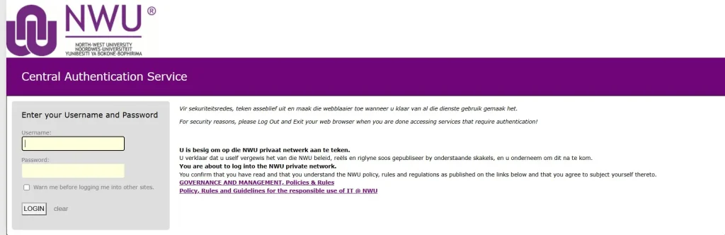 Enter your student number on the eFundi login page