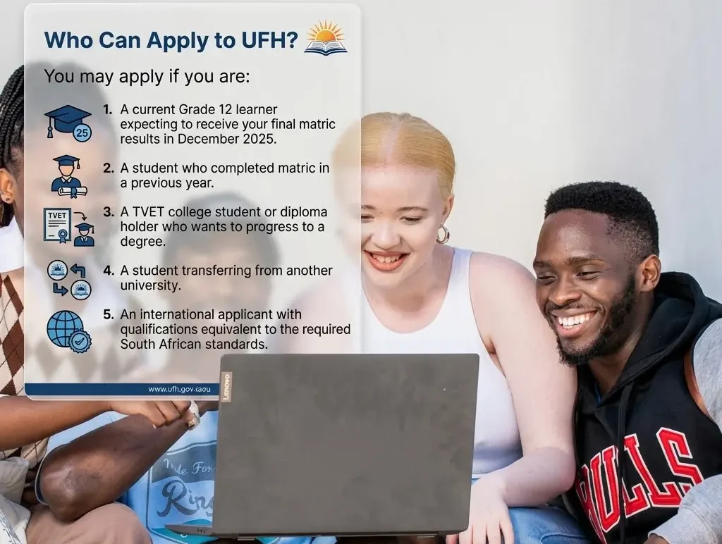 Who can apply to UFH and university admission requirements
