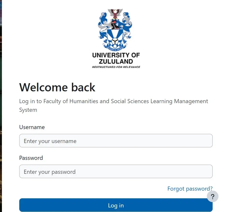 Click Log in on UNIZULU Moodle