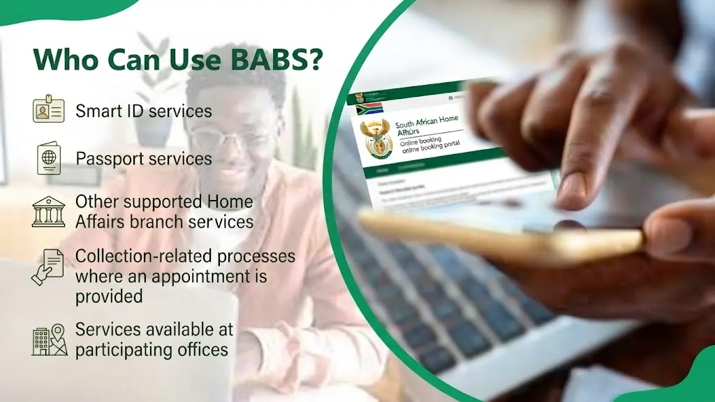 Who can use BABS for South Africa Home Affairs appointments