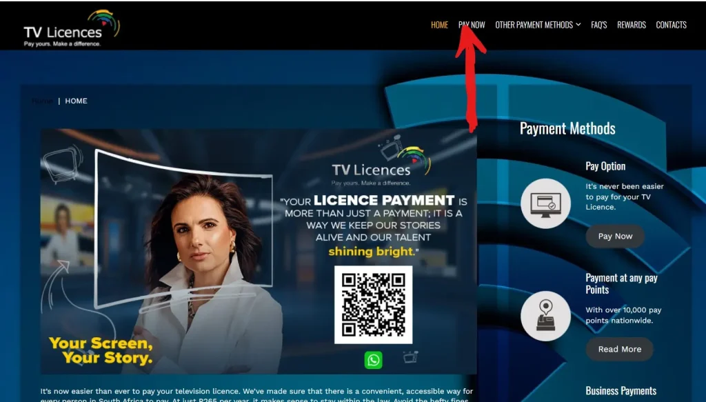Select the Online Payment/Account Service for TV Licence